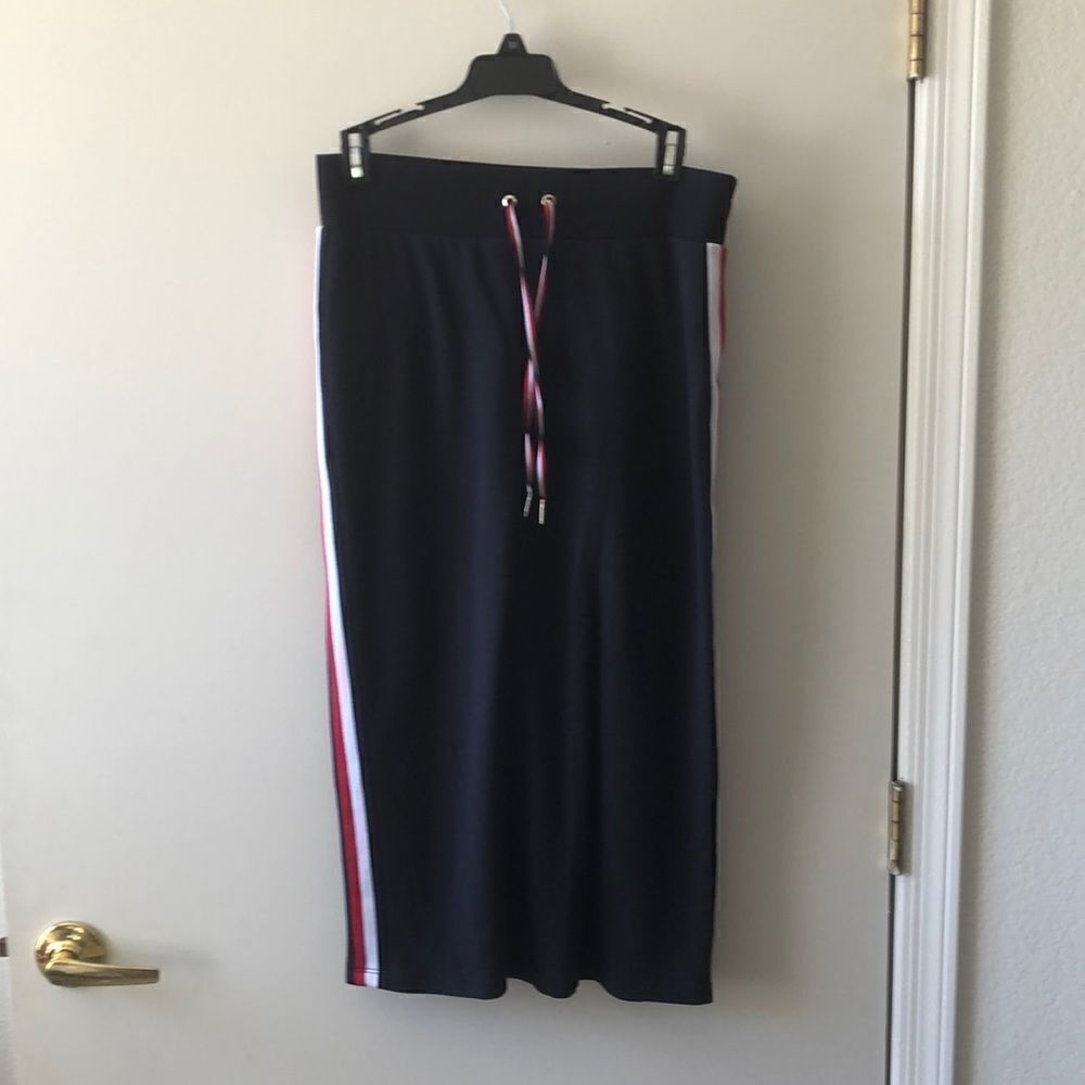 Tommy Hilfiger Knit Side Stripe MIDI Skirt Size S GUC Navy